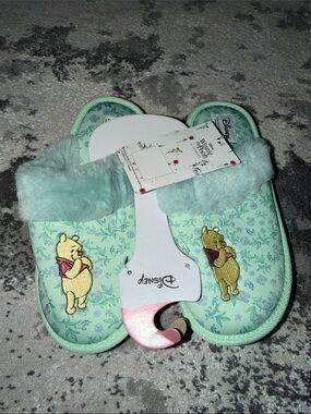 Disney Mint Green Winnie the Pooh Plush Slide Slippers
